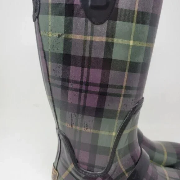 L.L. Bean | Womens Wellies Rain Boots Plaid Purple Green - Picture 7 of 14